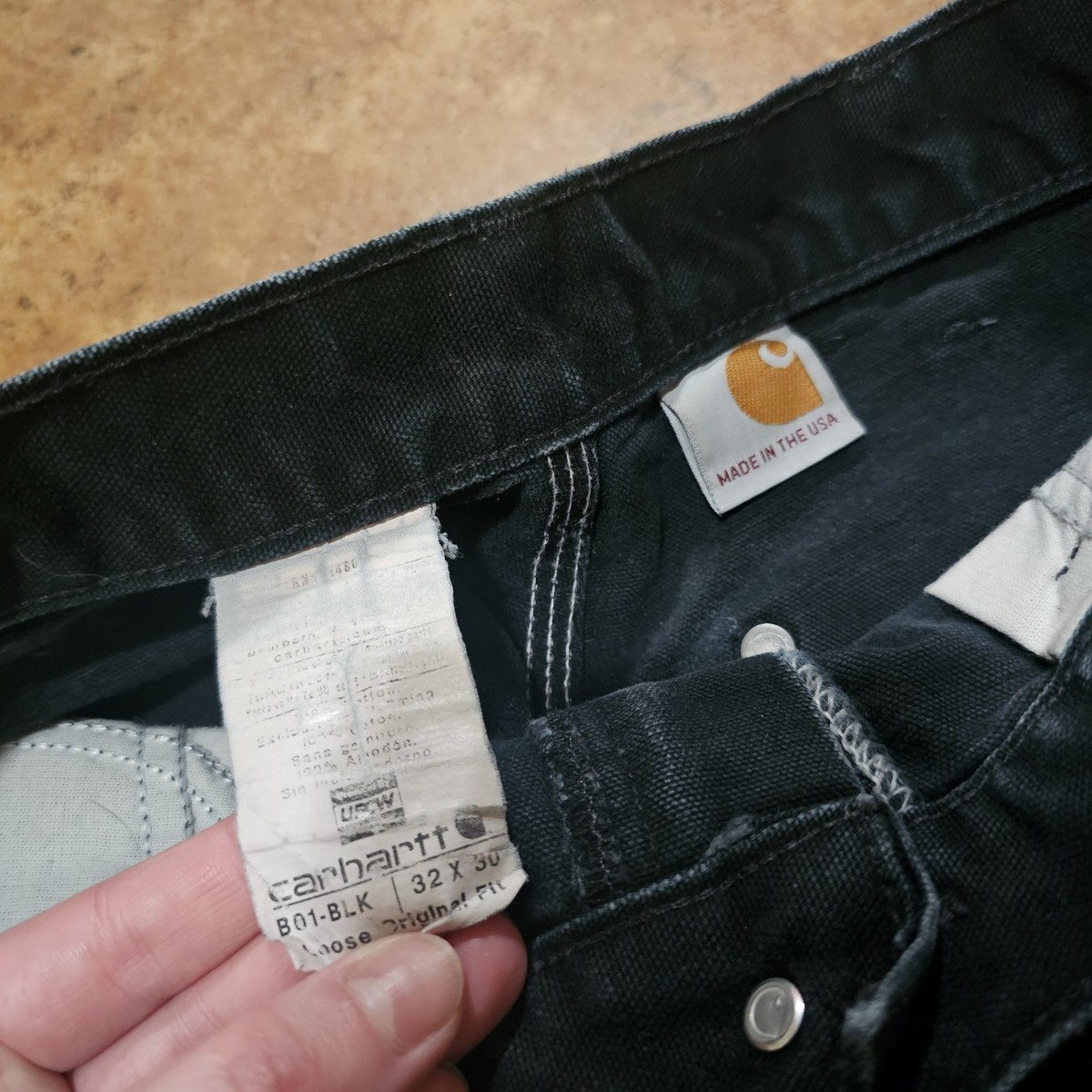 Vintage Carhartt Double Knees Black BO1 BLK USA Original Fit 30X28