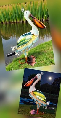 Zauberhafte 3D Metall SOLAR Statue PELIKAN 48cm Garten Figur Wetterfest Handmade