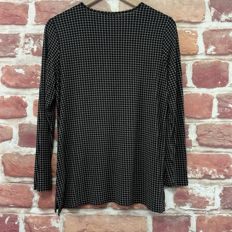 J Jill Топ женщин средний миниатюрный черный белый мини клетку эластичная повседневная рубашка - Изображение 4 из 4