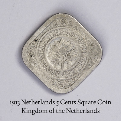 1913 Netherlands 5 Cents Square Coin – Kingdom of the Netherlands