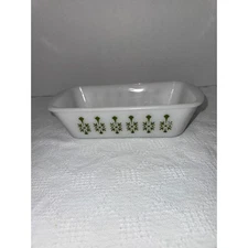 Vintage Ovenware Loaf Pan Green Milk Glass Baking Dish Atomic Starburst 522 1QT