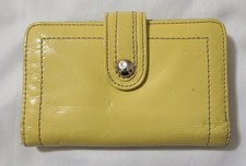 Cartera triple pliegue de charol reliquia para mujer talla pequeña amarilla soporte CC ID viaje