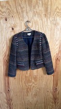 Ann Taylor LOFT Boucle Tweed Red,Blue, Gray  White Stripe Cropped Jacket Sz 12p