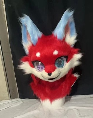 Fursuit Long haired Dog Fox Mascot Party Halloween Fur Cosplay(head)