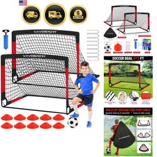 Kids Soccer Goals for Backyard Set, 2 of 4x3 / 6x4 ft Portable Soccer Goal Ne...