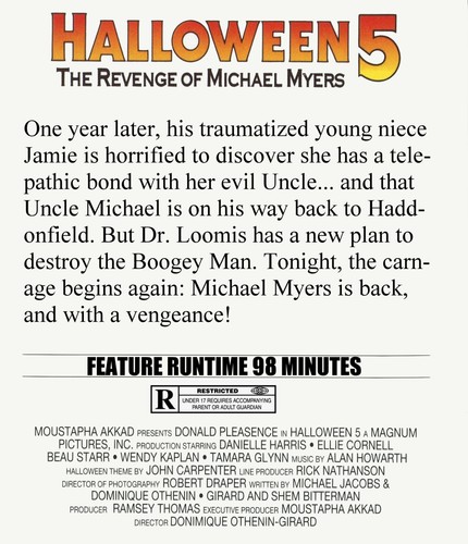 HALLOWEEN 5 THE REVENGE OF MICHAEL MYERS Blu-ray Cover W/ Empty Case (No Discs) - Picture 3 of 3