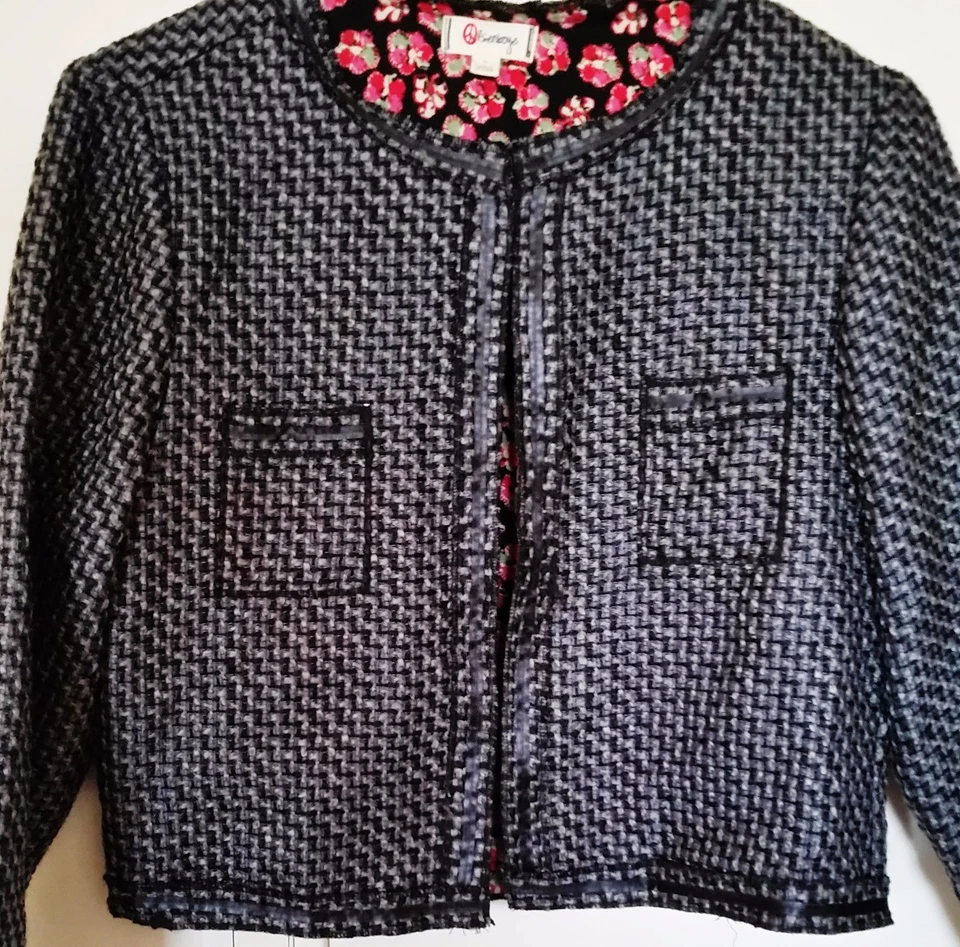 Olsenboye Womens Jacket Blazer Size L Black & Gray Interwave Fabric Fully Lined - Image 2 of 4