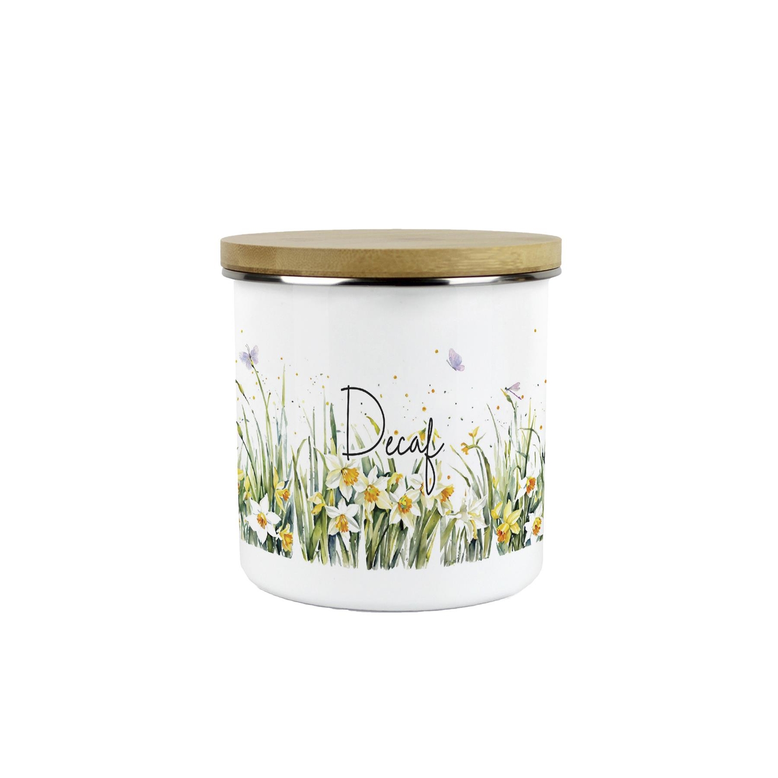 Spring Daffodils Decaf Canister - Floral Enamel Kitchen Storage Jar Gift