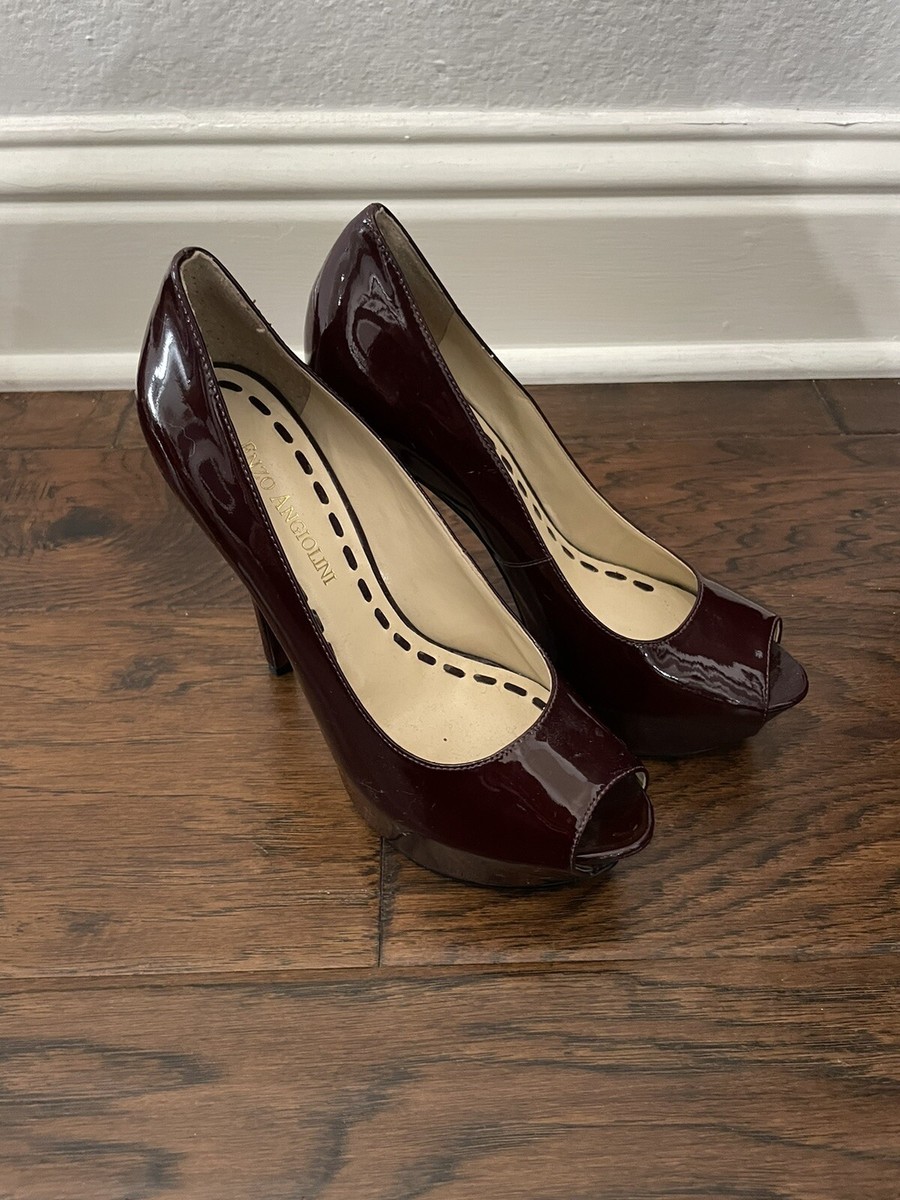 Enzo Angiolini Plum Patent Leather Heels Peep Toe Women's Size