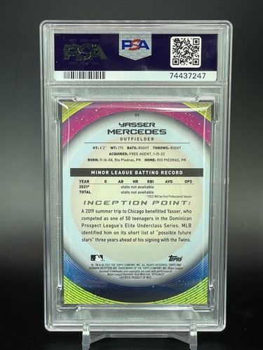 2022 Bowman Inception Blue Pattern II #99 Yasser Mercedes #99 PSA 10 Pop 2 Twins - Picture 2 of 2