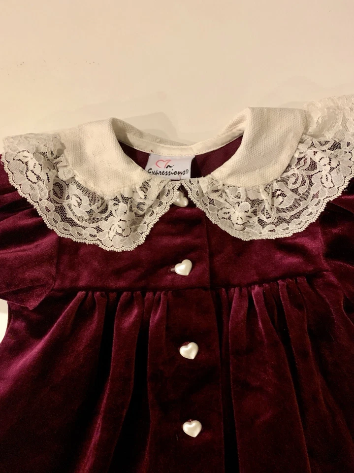 Expressions Girl's Dark Red Holiday Party Dress w Heart Buttons sz 3T Christmas - Image 2 of 4