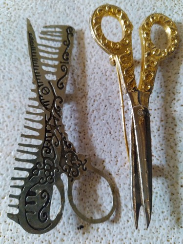 2 Cosmetologist Beautician Hair Stylist Scissors Brooch Pin, 1-GP, 1-SLVR, - Picture 11 of 11