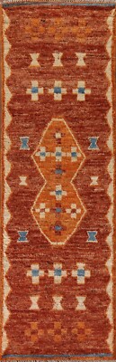 Rust/ Orange Geometric Moroccan Runner 3x10 Rug Handmade Oriental Carpet