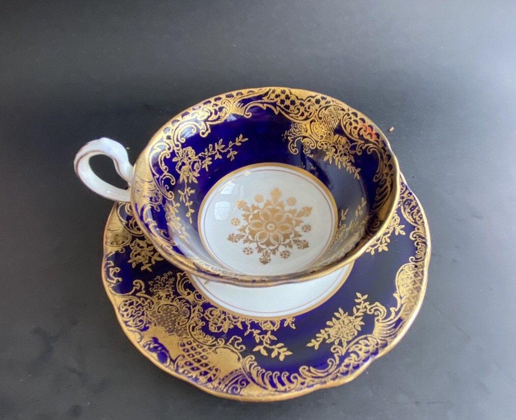 Antique 1890s Aynsley England Cobalt Blue & White Bone China