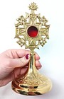 High Polished Brass Ornate Cross Reliquary for Church or Home 8 Inches — photo 2