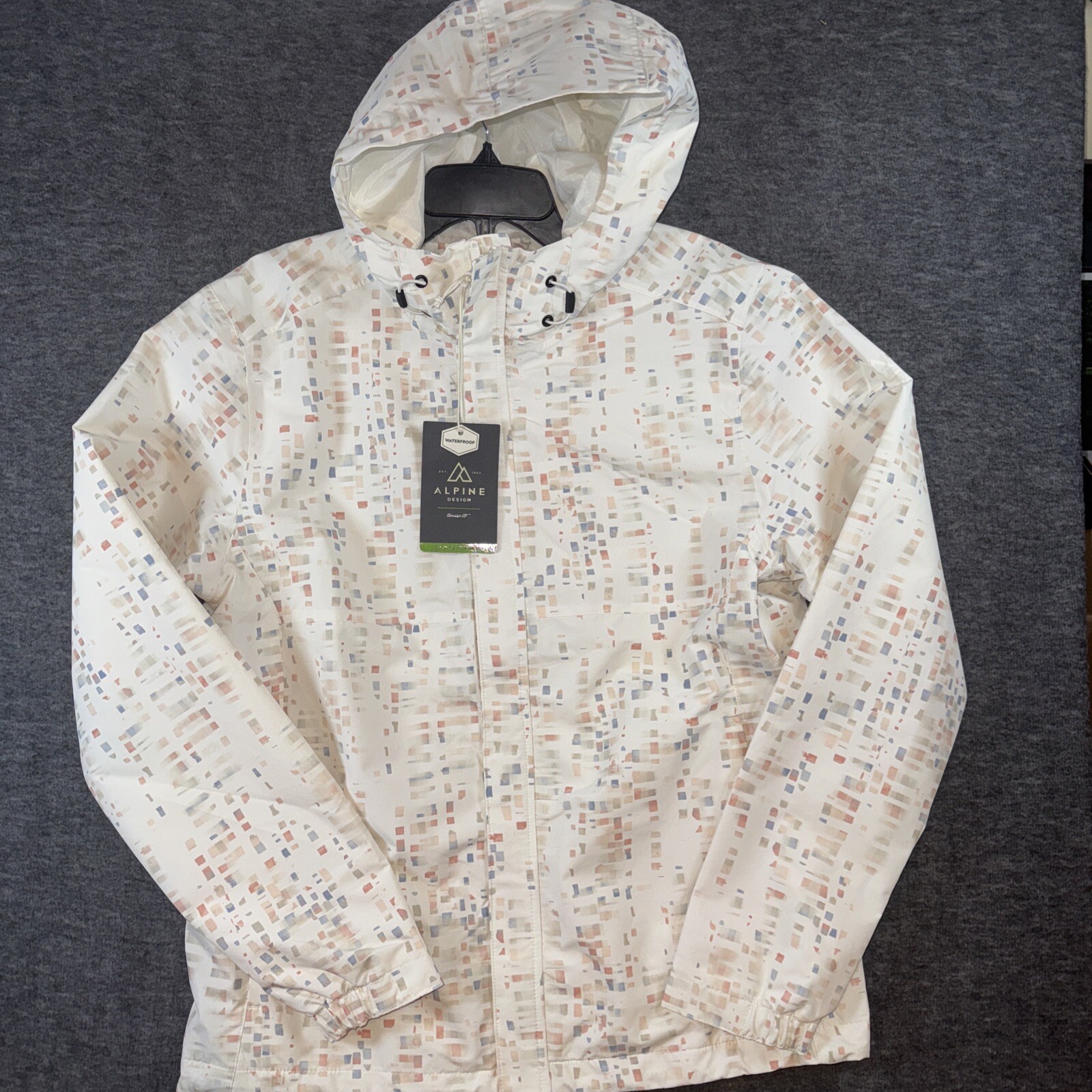 Alpine Design Mens All Day Rain Jacket Full Zip Hooded Techno Blizzard Sz S NEW