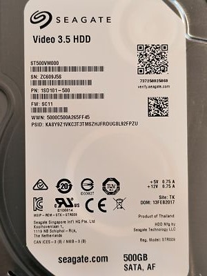 Seagate ST500VM0000 3.5 in SATA Hard Drive  - Tested
