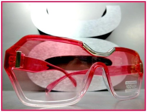 CLASSY CONTEMPORARY MODERN Cat Eye Style SUN GLASSES Transparent Hot Pink Frame - Picture 2 of 7