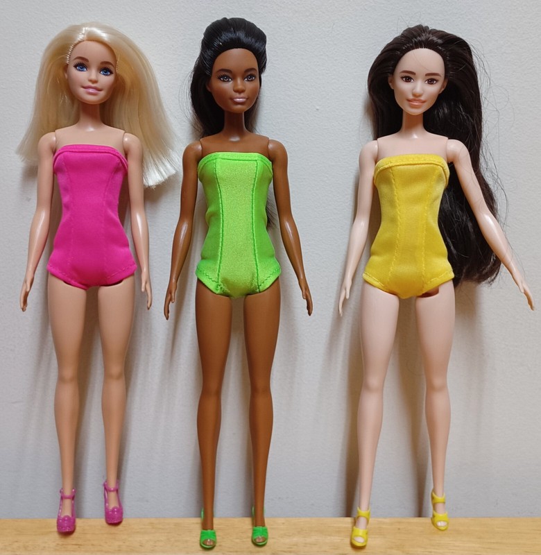 Barbie 11 1/2" Doll Clothing 3 strapless swimsuits Hot Pink, Green, Yellow