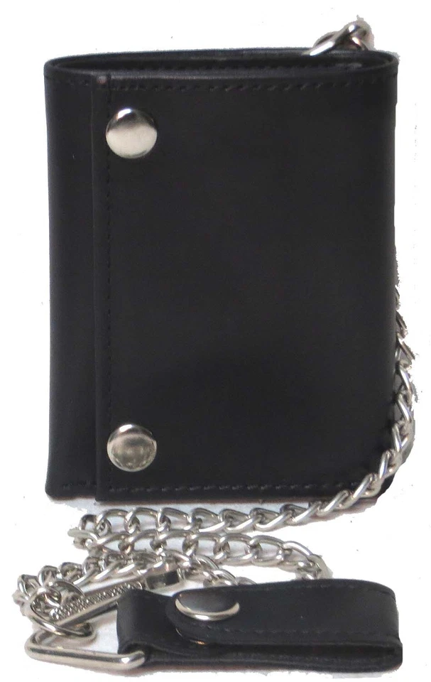 Cartera de motociclista/camionero de cuero de vaca genuino triple para hombre negra #4675 Foto 4 de 4