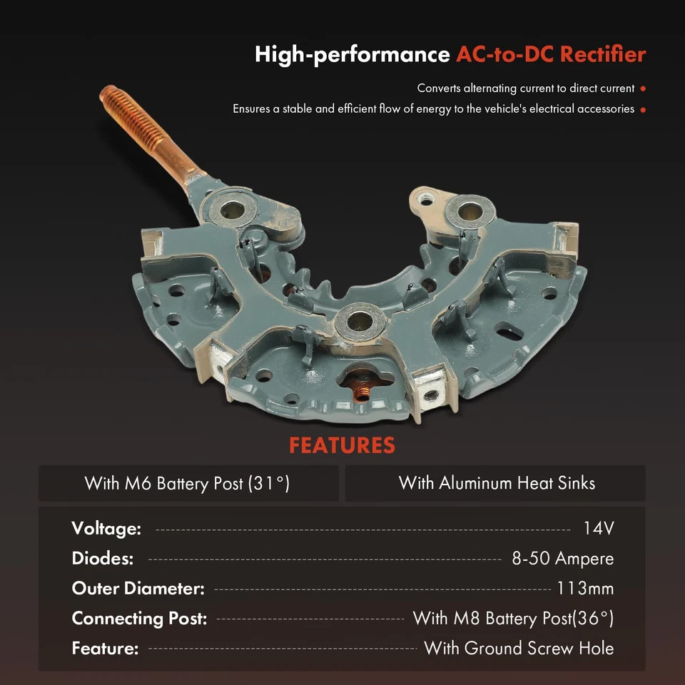 Diodo rectificador alternador con disipadores de calor de aluminio para Dodge Lexus Jeep Toyota Foto 2 de 4