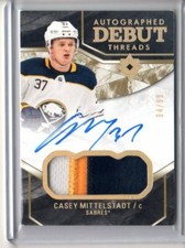 2018-19 UD Ultimate Casey Mittelstadt 3 COLOR Patch Auto Debut Threads RC 94/99
