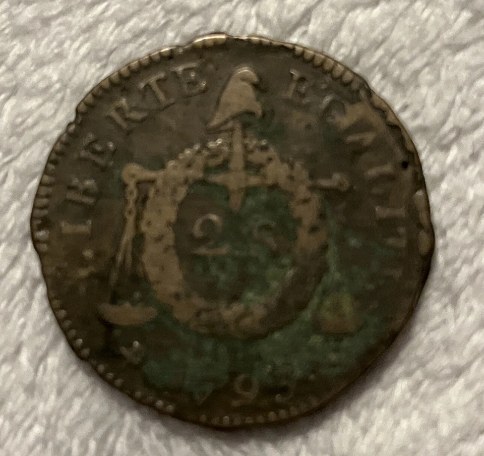 Francia 2 soles 1793-vaca Foto 2 de 4