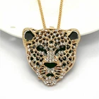 New Fashion Women Fashion Leopard Crystal Head Sweater Rhinestone Necklace