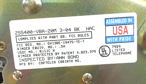 Cortelco #255400-VBA-20M Telefono da parete con pulsante ~ Nero ~ Da unità di lavoro - Foto 5 di 6