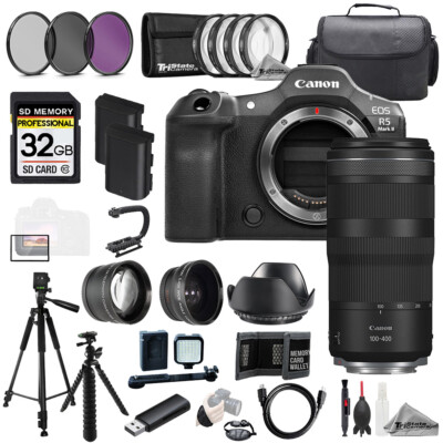 Canon EOS R5II + 100-400mm f/5.6-8 IS USM Lens +32GB+Ext Bat+9 PC Filtr-MEGA Kit