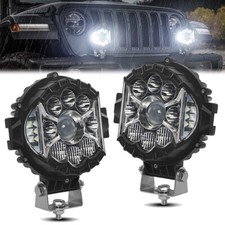 Pair 7 Round Led Work Lights Spot Flood Combo Beam Off-road Driving 4wd Lamps