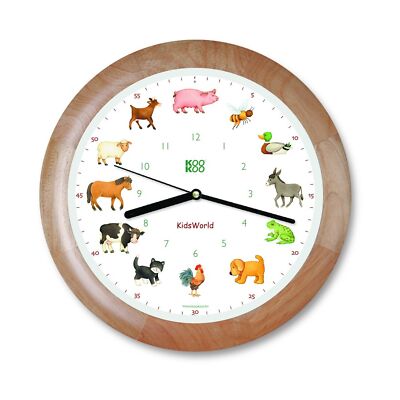 KOOKOO KidsWorld Wood, Wall Clock for Children with Natural Sounds, 12 Farm A...