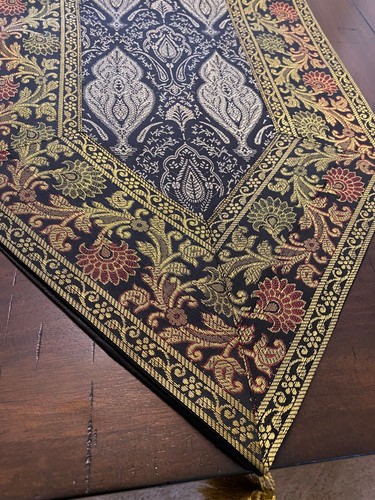 Table Runner Black Set 4 Table Place Mat Brocade Silk Formal Table Decor Set - Picture 4 of 14