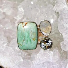 Ring Variscit Mondstein + Prasiolith, 925 Silber, Gr. 17,2 - Ringschiene offen