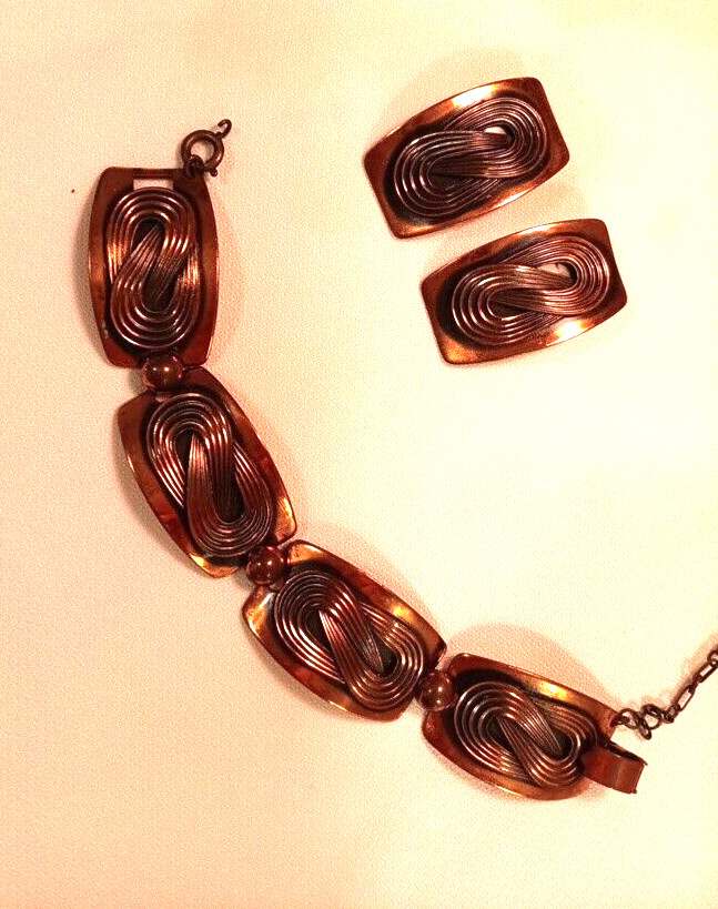 Solid Copper Bracelet and Earrings Set Modernist … - image 4