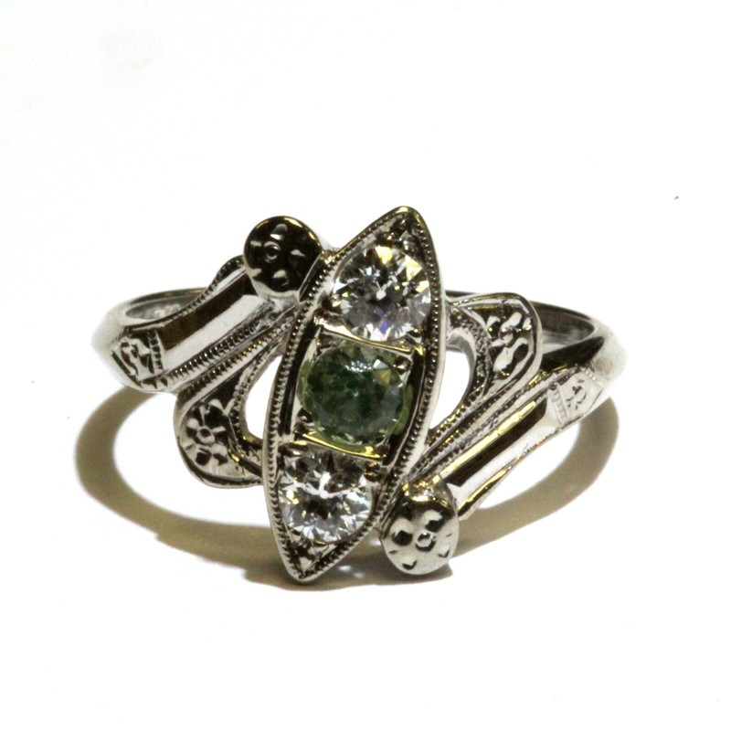 14k white gold .30ct SI1-2 H diamond Natural aquamarine gemstone ring 3g 6.25