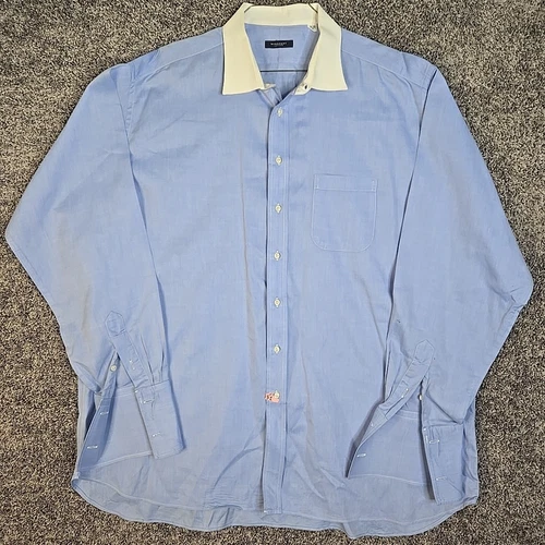 Camicia elegante Burberry London uomo 19 blu alta polsino francese manica lunga vintage USA