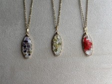 Handmade Dried Pressed Real Flower Pendant Necklace, Resin Gold Necklace 18 inch