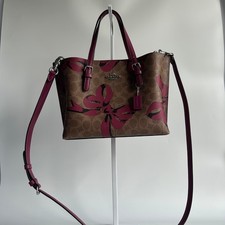 Coach Mollie Tote 25 Brown Pink Signature Canvas Bow Print Tote Excellent