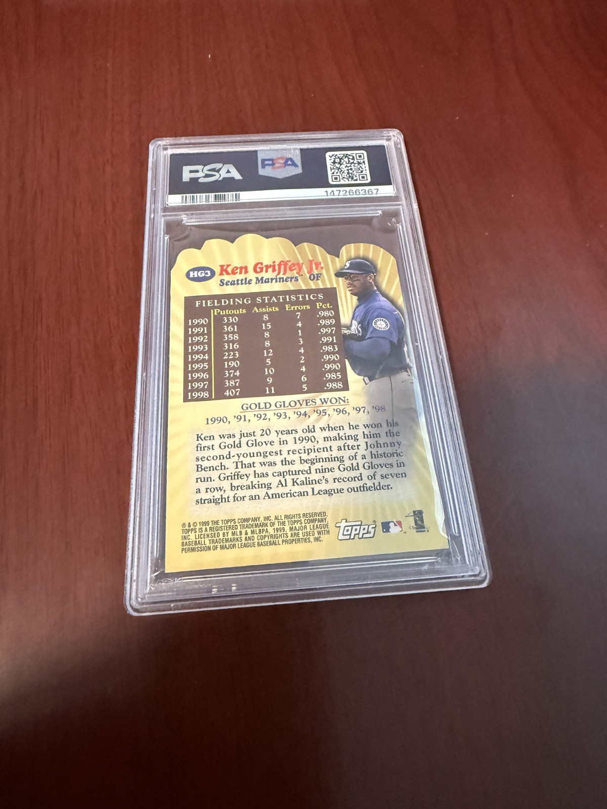2000 Topps Hands of Gold #HG3 Ken Griffey Jr. HOF. PSA 9 MINT view 2