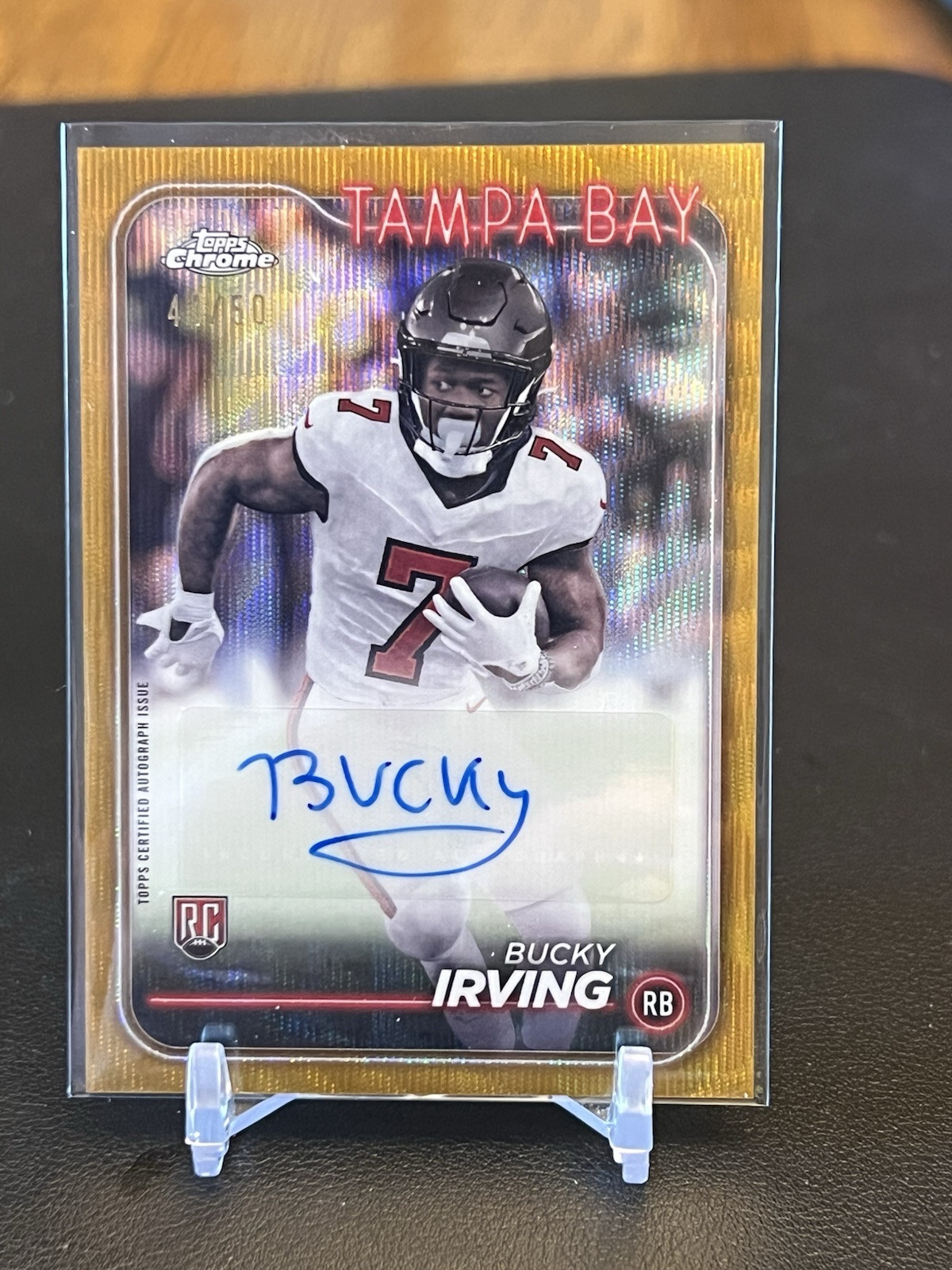 Bucky Irving RC 2024 Topps Chrome Football Gold Wave Auto /50 SP Buccaneers