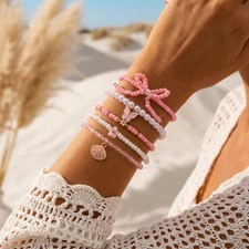 Image of Fashion 5pcs Butterfly Shell Flower Pearl Beaded Bracelets Bangle Women Jewelry