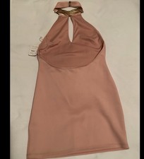 Women’s Blush Pink Halter Keyhole Bodycon Mini Dress S Gold Hardware