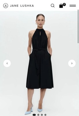 Jane Lushka Black Sleeveless Belted High Neck Knee Length A-Line Dress