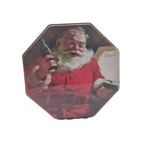 Coca‑Cola Santa Hexagon Tin Vintage Style Holiday Collectible Size 3"x5"