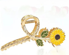 Large Metal Floral Hair Claw Clip Yellow SunFlower Barrette Accessory Lady #1030