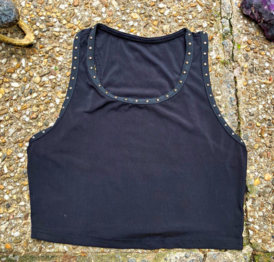 SHEIN Black Studded Trim Scoop Neck Cropped Sleeveless Tank Top Size M
