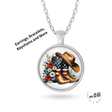 USA All American Cowgirl Western Art Silver Jewelry Necklace Earrings Bracelet