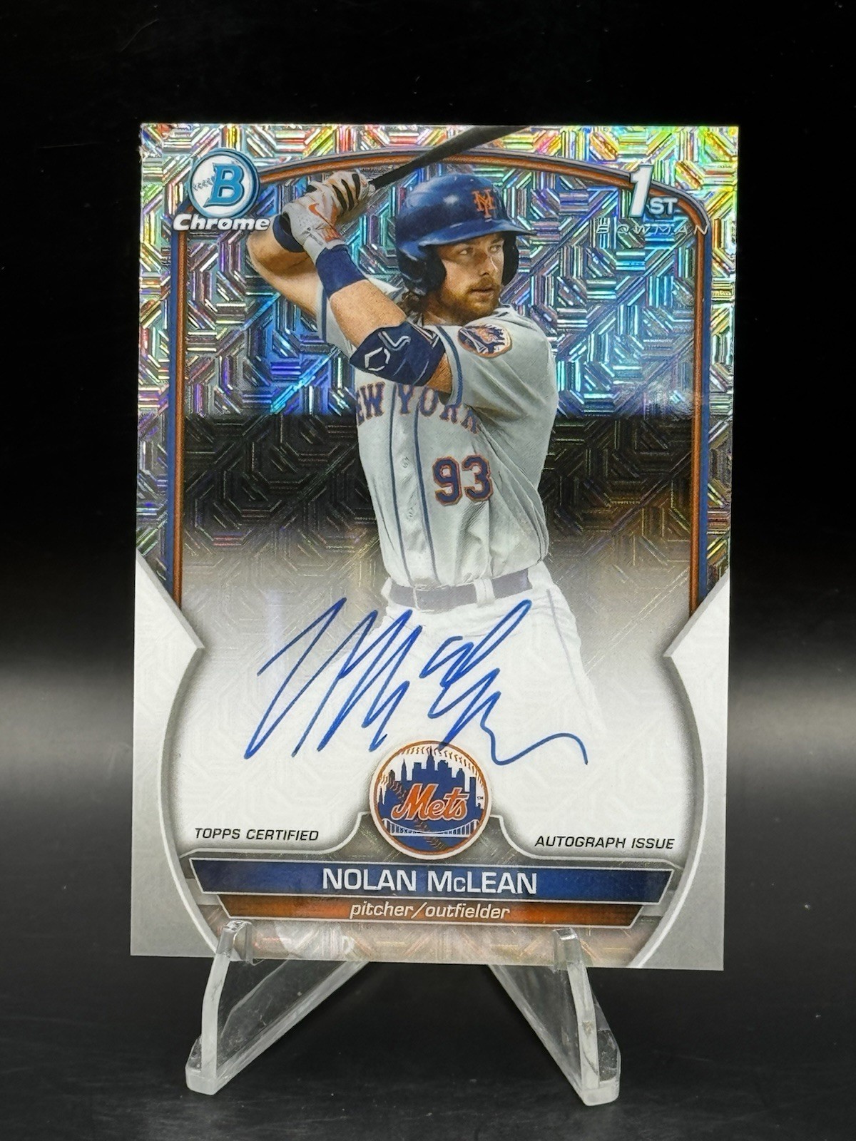Nolan McLean 2023 Bowman Draft Chrome 1st Auto HTA Choice Refractor #/150 Mets