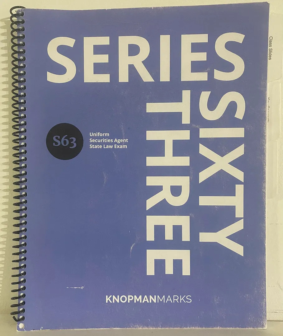 Series Sixty Three: Uniform Securities Agent State Law Exam, 2023 V10